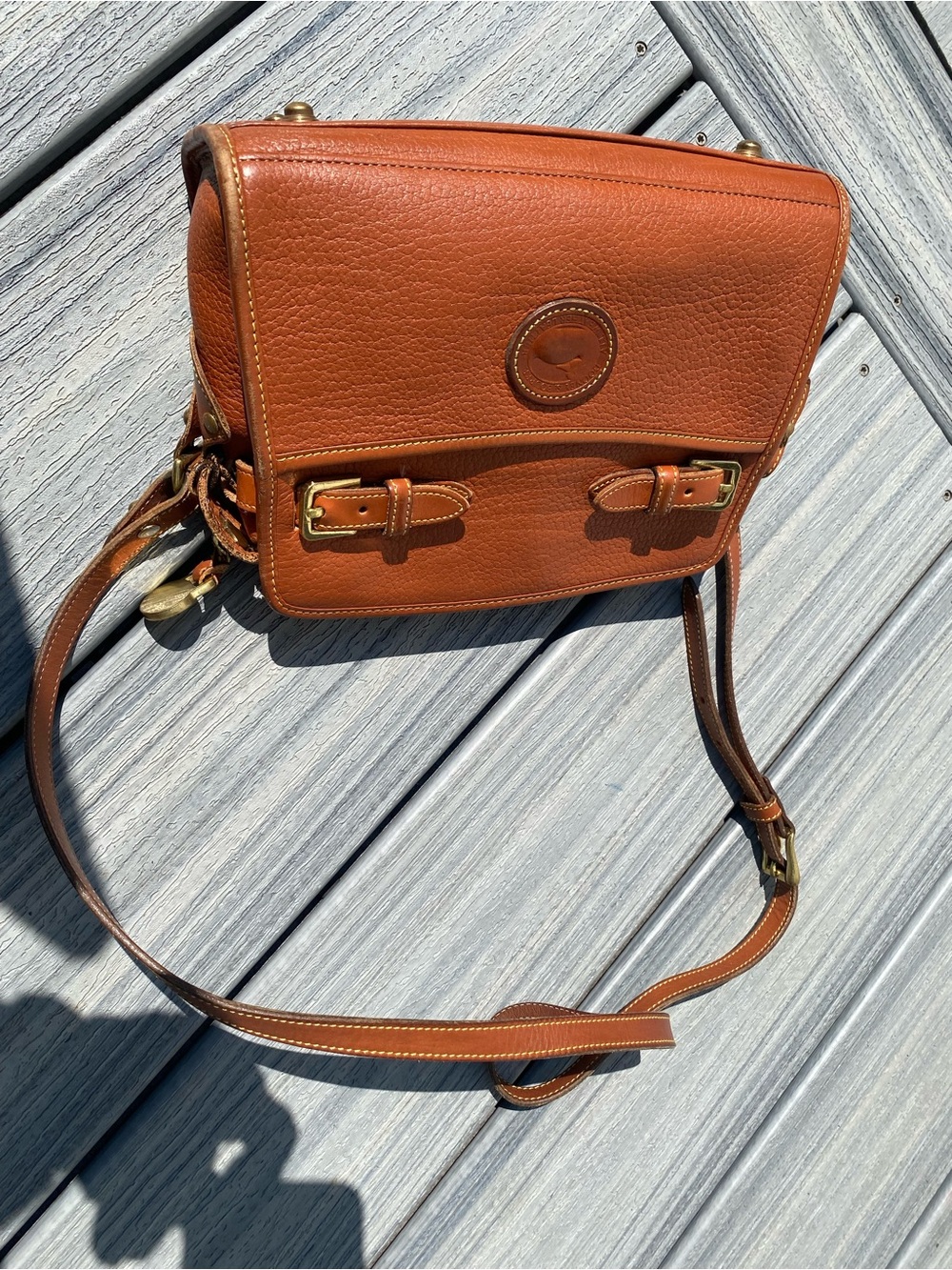 Dooney & Bourke Cognac Pebble Leather Crossbody with Gold Hardware